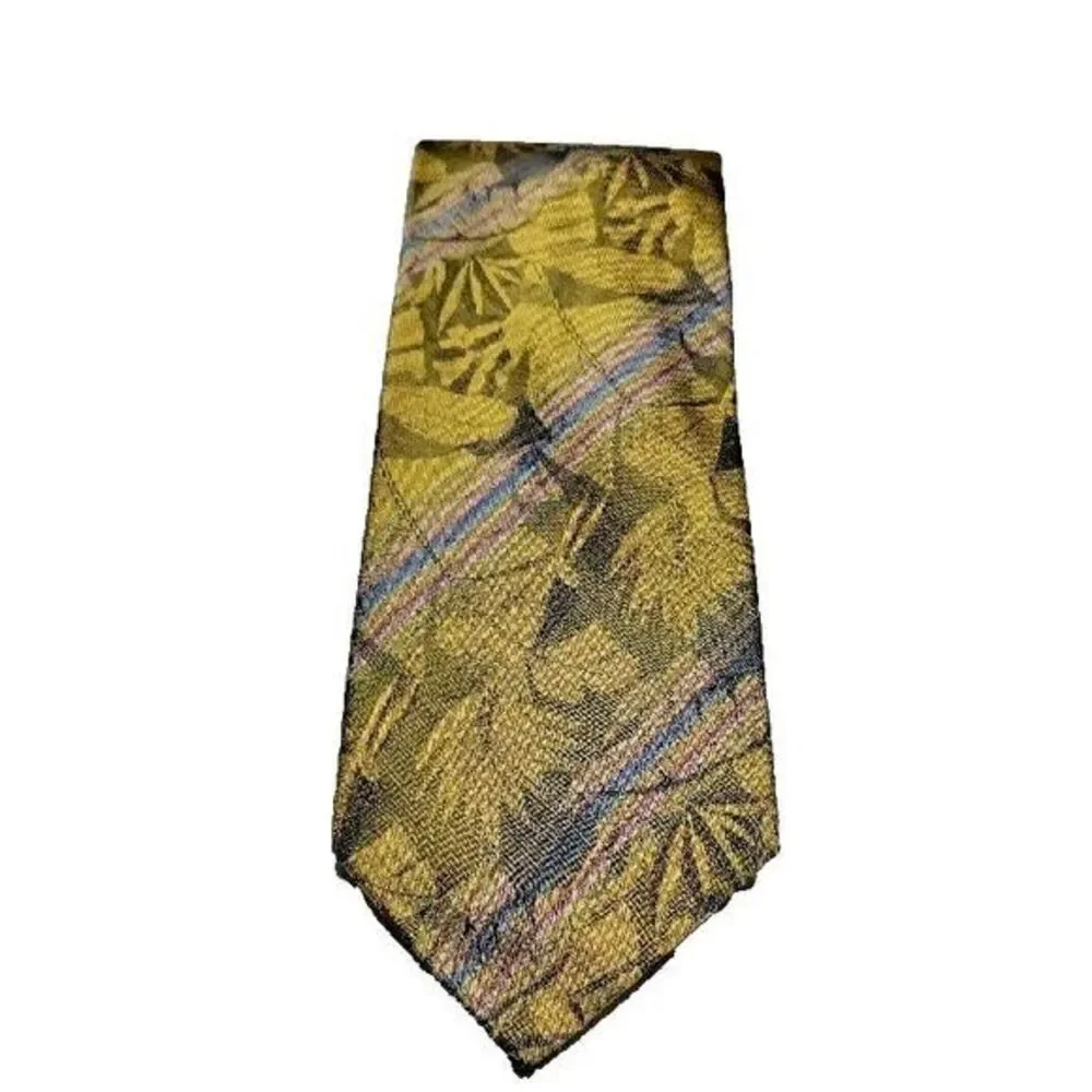 LAZO Silk Tie Olive Green Patterned Men'‎ Suit Necktie Hand Made in Italy VTG
